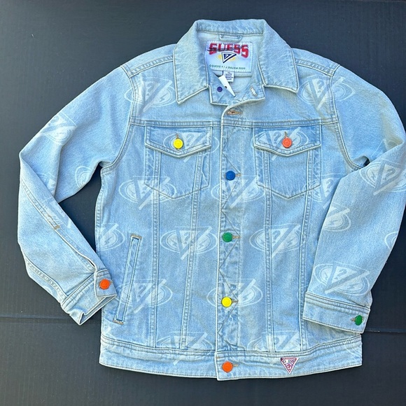 New GUESS J BALVIN Blue Denim Girls Jacket SZ 12 - Picture 1 of 6